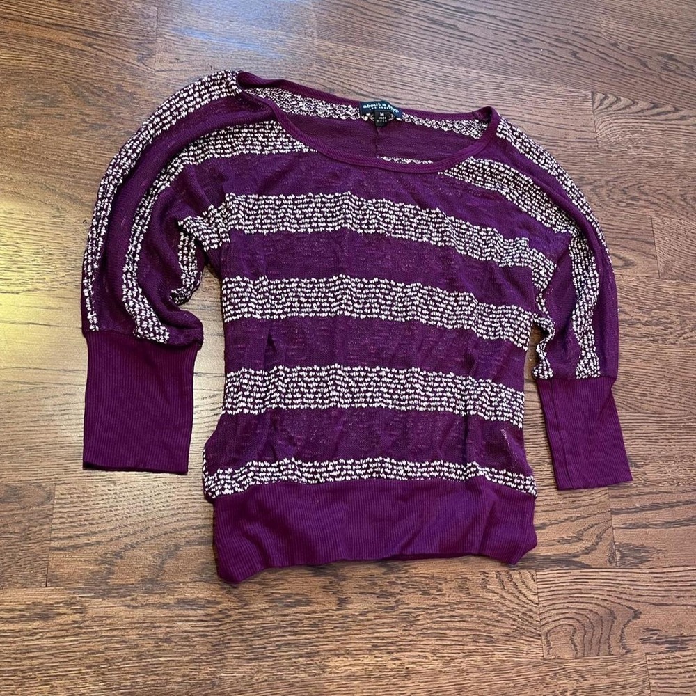 Y2K  Red/Purple Striped Open Knit Bat Sleeve‎ Sweater Size M